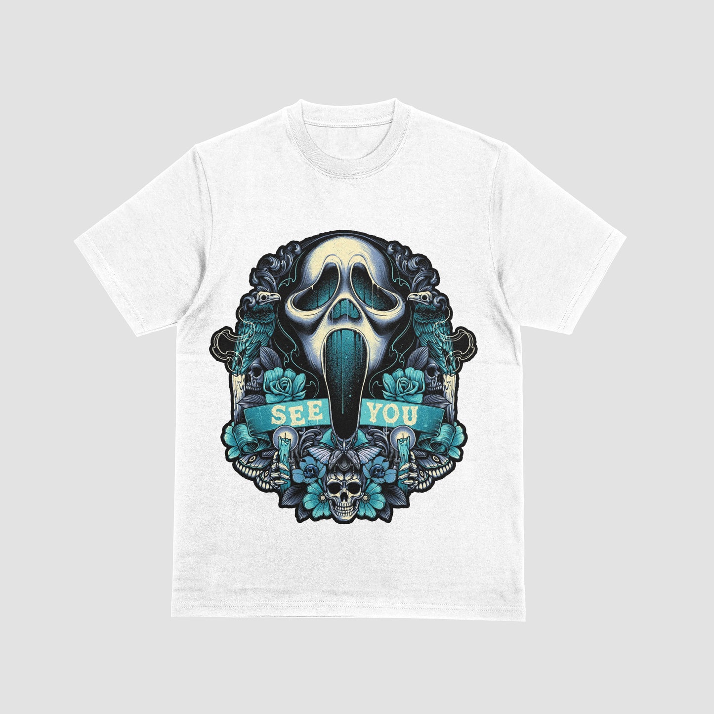 Scream Blue Flower Skull T-Shirt